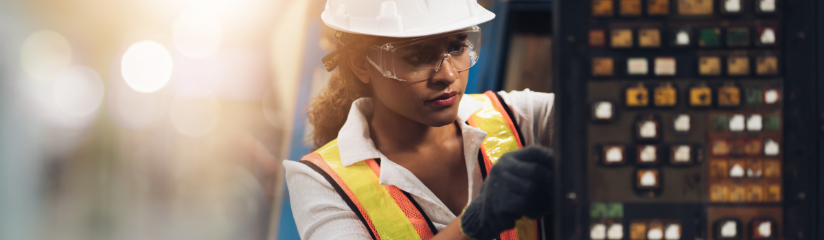 Professional engineering, worker, woman Quality control, maintenance, check in factory, warehouse Workshop for factory operators, engineering team Space and background for text